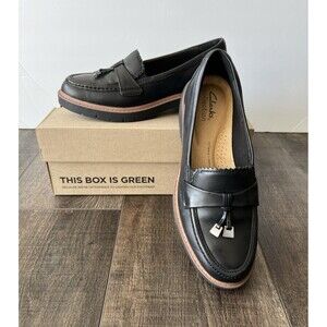 Clarks Collection Westlynn Bella Leather Slip On Loafers Shoes Black Sz 6 Preppy